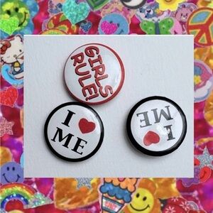 90’s mini button pins I love me girls rule set of 3 vintage RARE